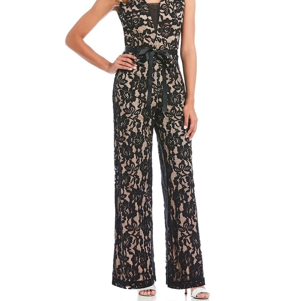 NWT 🔥Marina Lace V-Neck Belted Wide Leg Jumpsuit